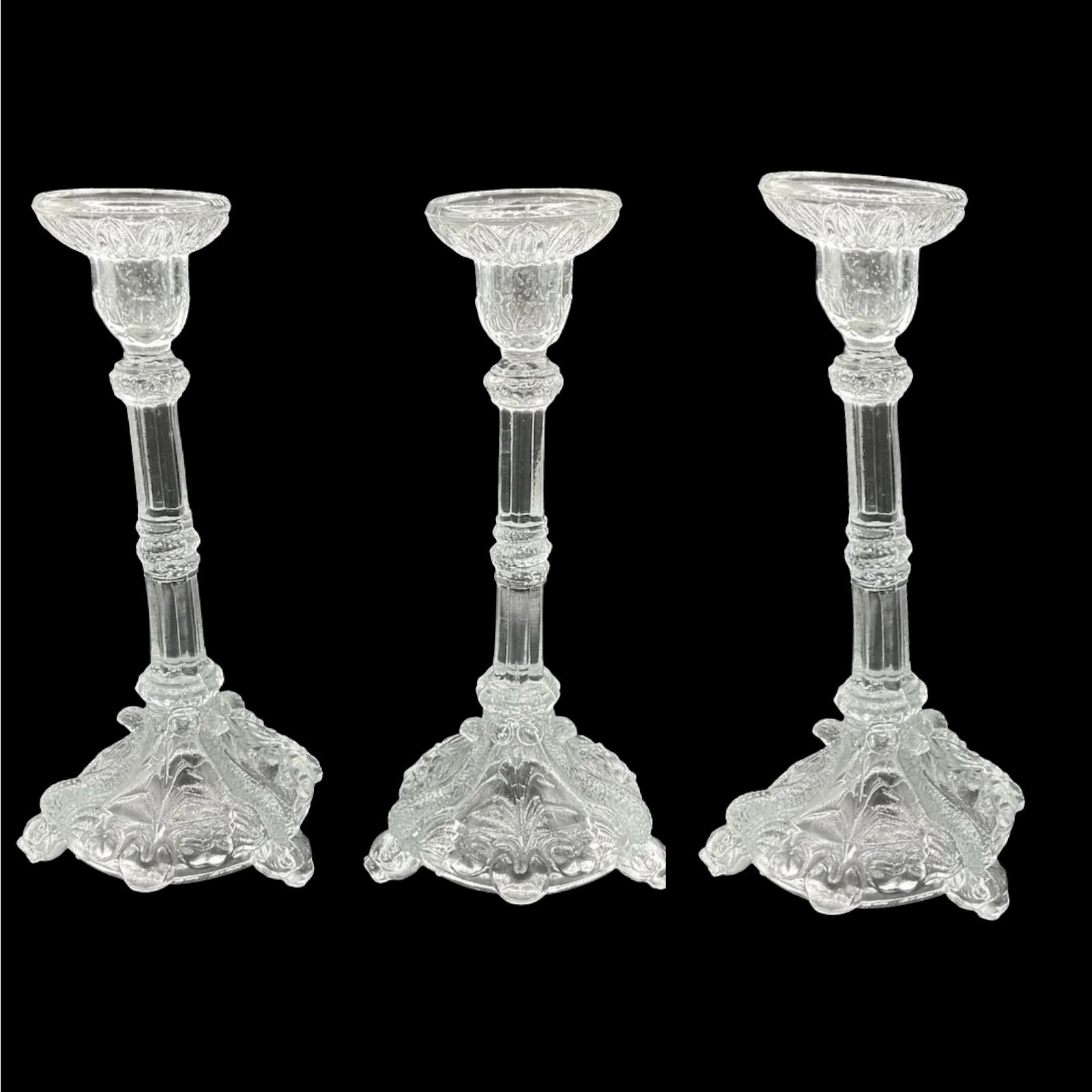 Ivima 1895 Clear Glass Koi Fish Candlesticks Handmade Portugal | Set of 3