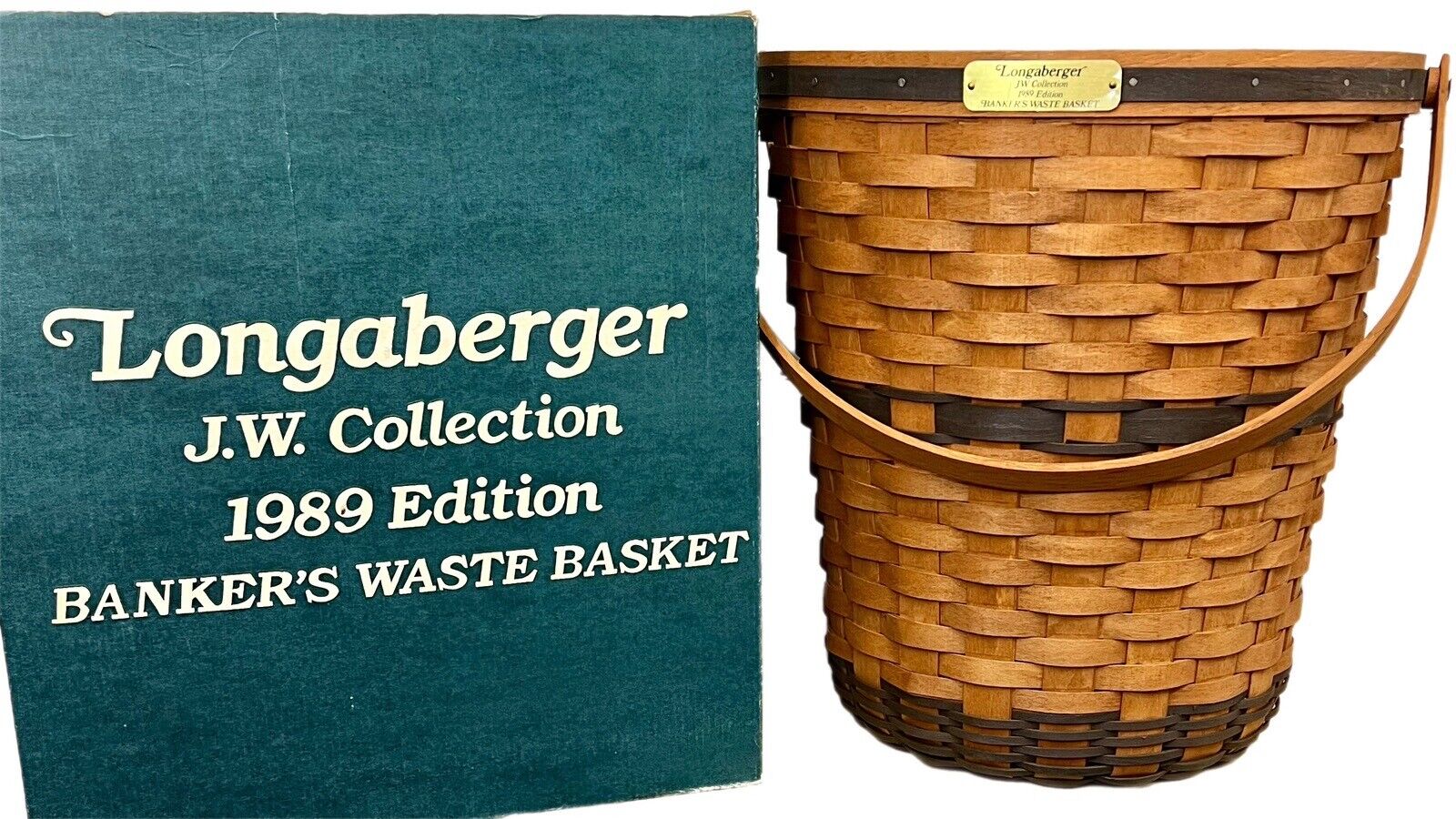 Longaberger JW Collection Banker’s Waste Basket 1989 in Original Box