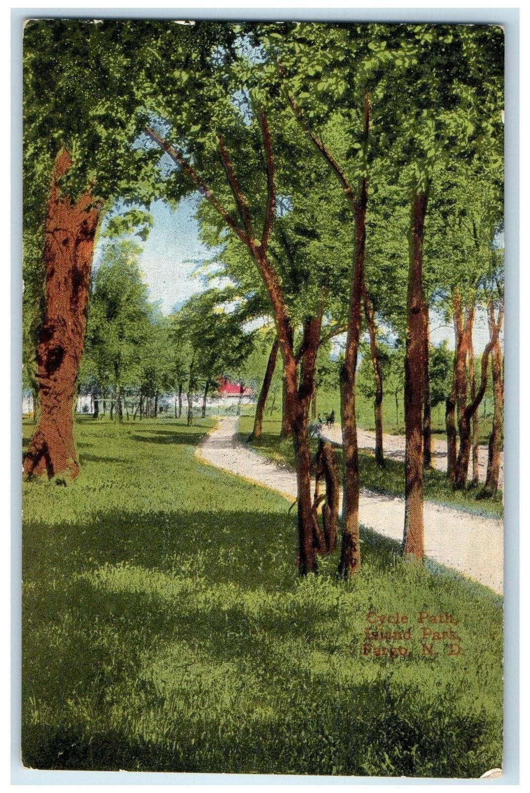 c1950 Cycle Path Island Park Grove Pathways Fargo North Dakota Vintage Postcard