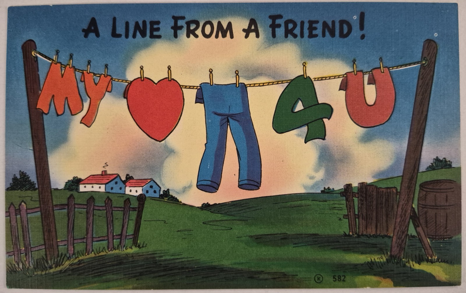 Vintage Postcard Comic Humor Art Clothesline Love Puzzle Message   AA98