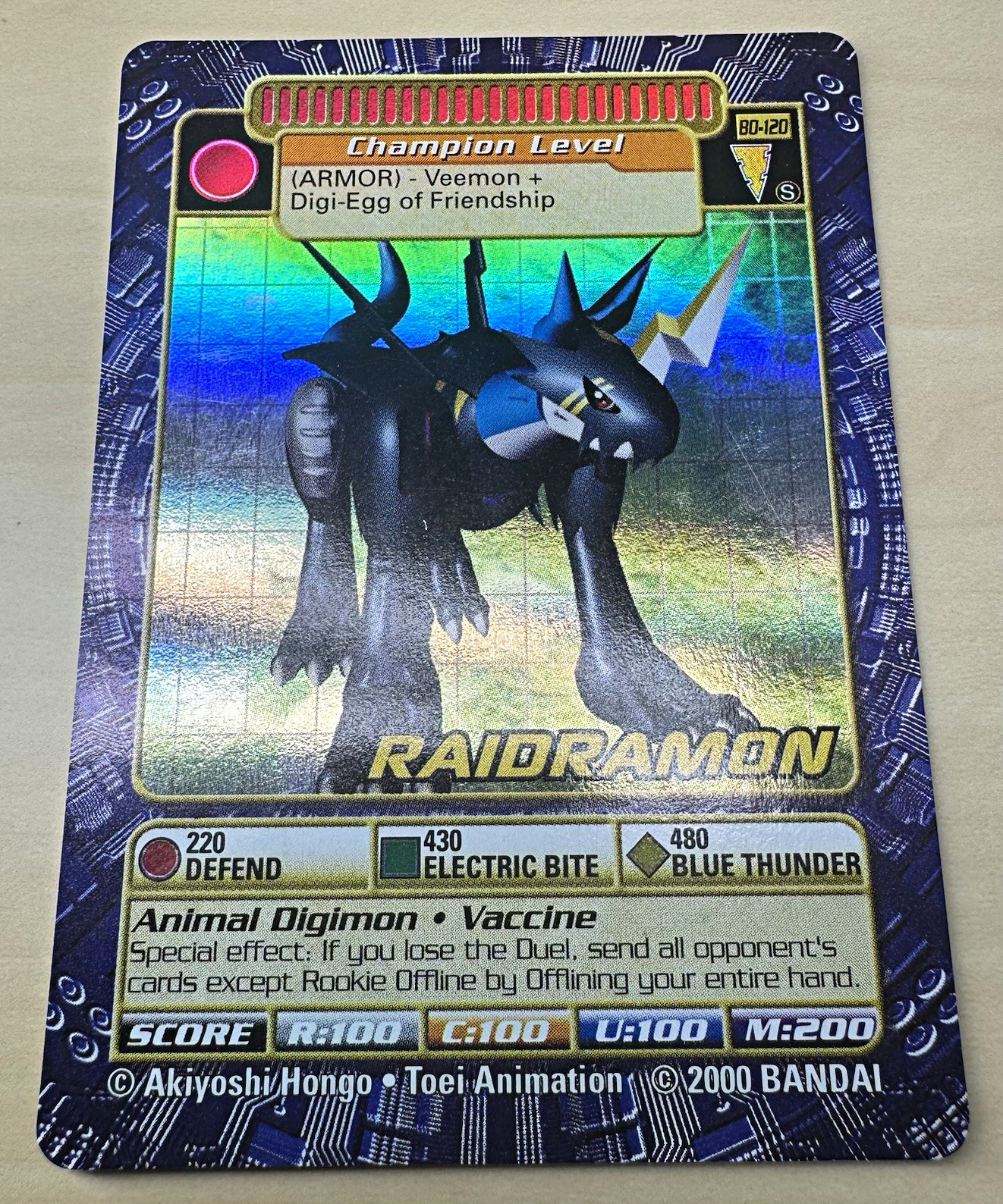 Bandai Digimon Monsters Raidramon BO-120 Holo Trading Card 2000