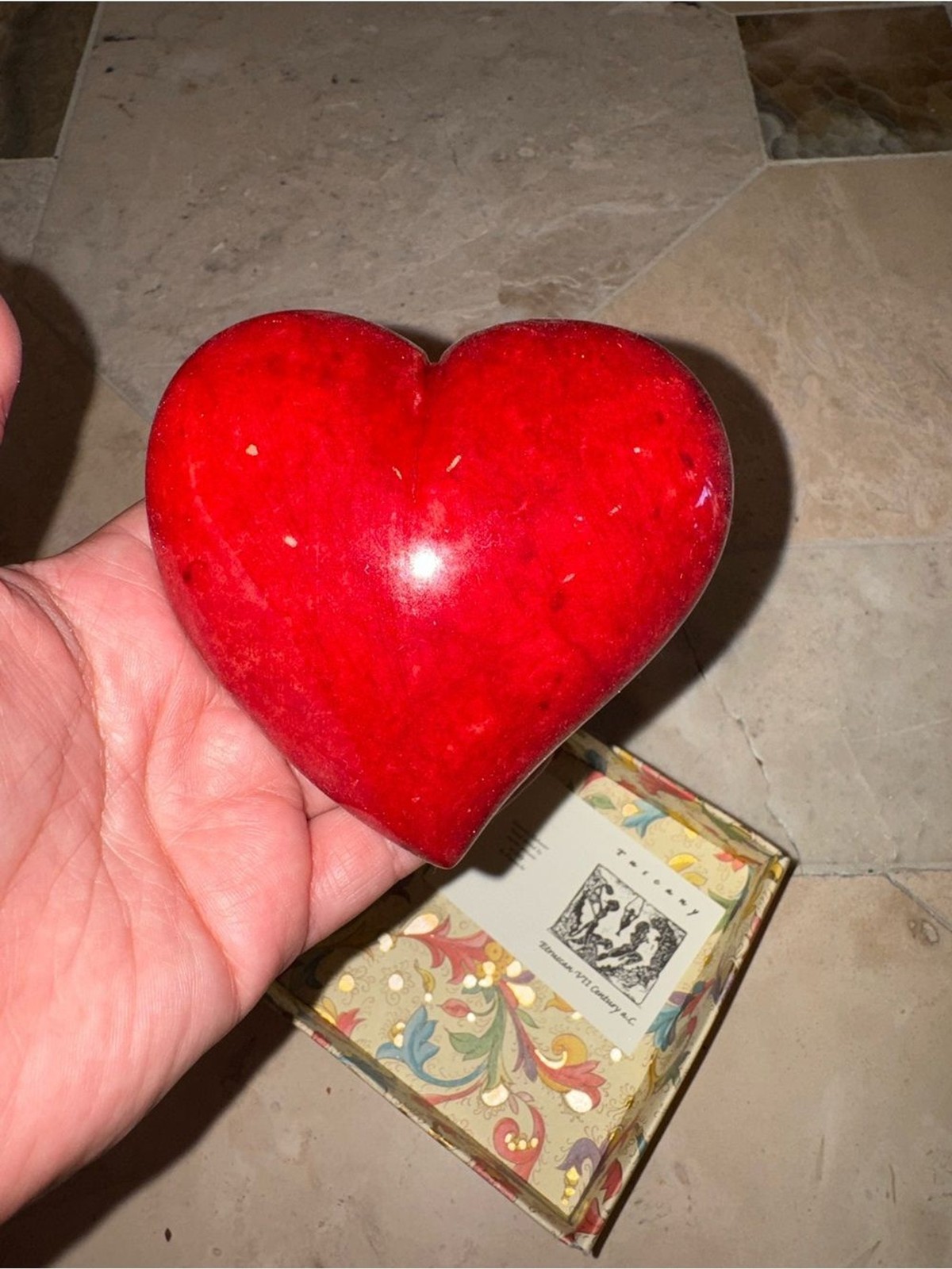 Vintage Ducceschi Italian Alabaster Red Heart Hand Carved Tuscany Italy Boxed