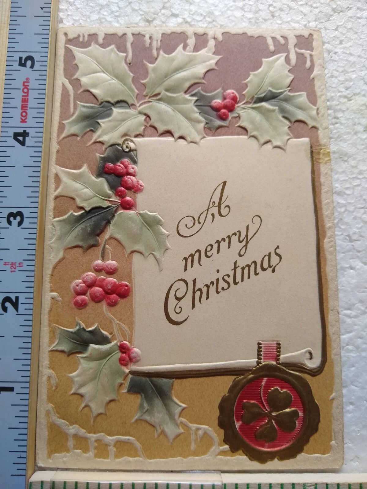 Postcard A Merry Christmas Christmas Holly Art Print Embossed Card M-303552