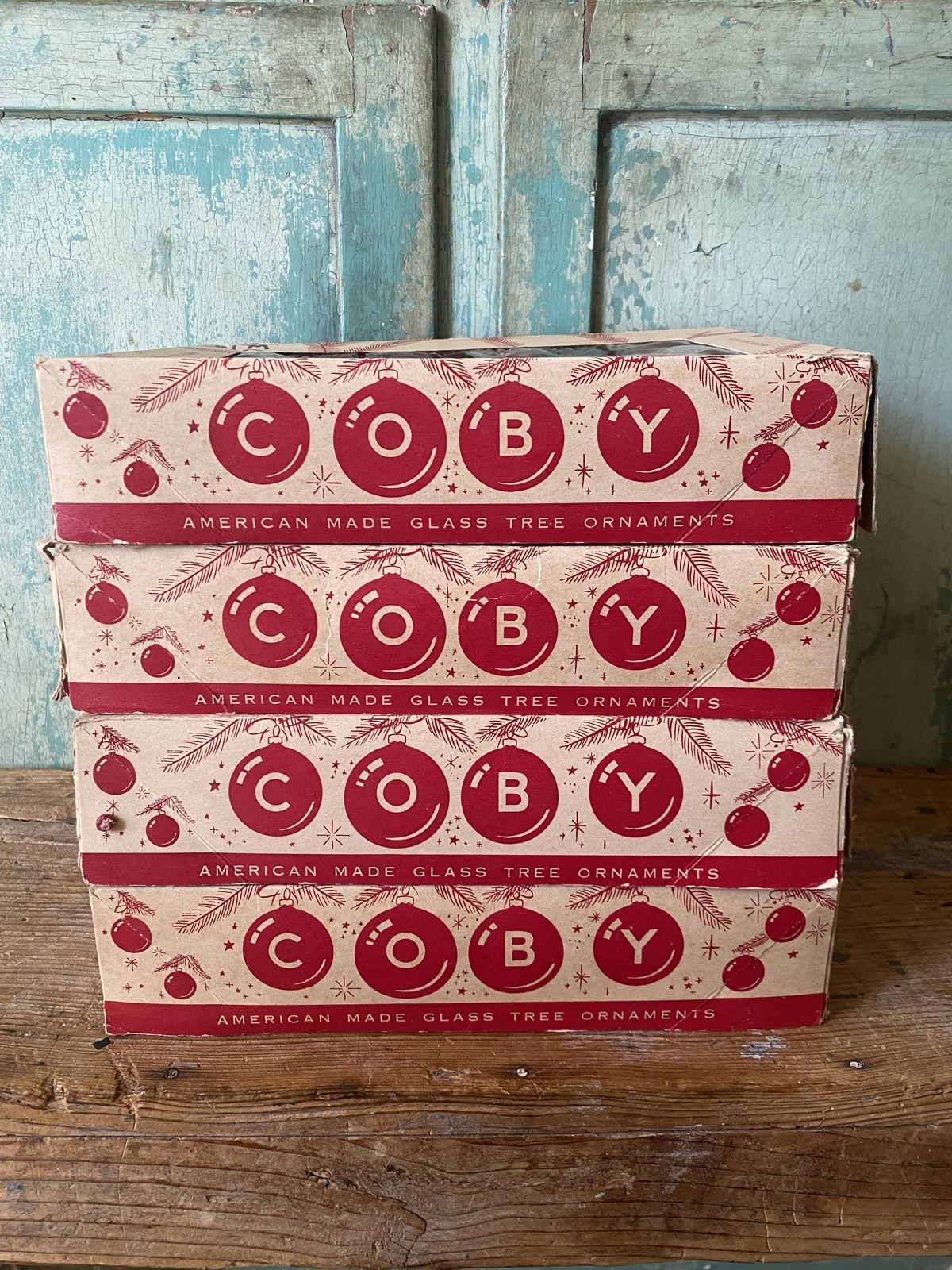 Vintage Coby Glass Christmas Ornaments Lot 48 Red Balls 4 Boxes American Made