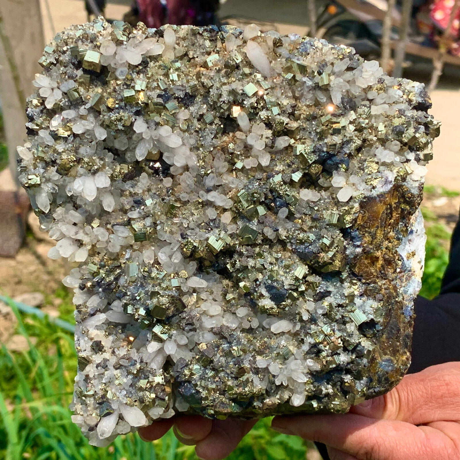 7.83LB Natural pyrite clear quartz cluster rare mineral specimen healing