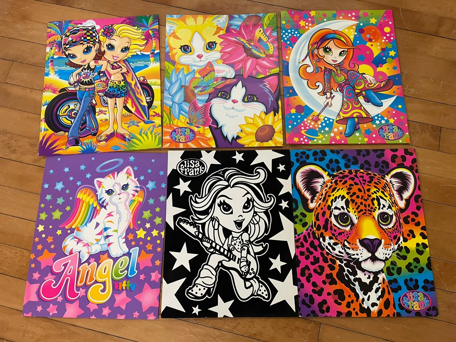 Lisa Frank Pocket Folders 3-hole prong SET of 6 Notebook Binder unpunched Y2K