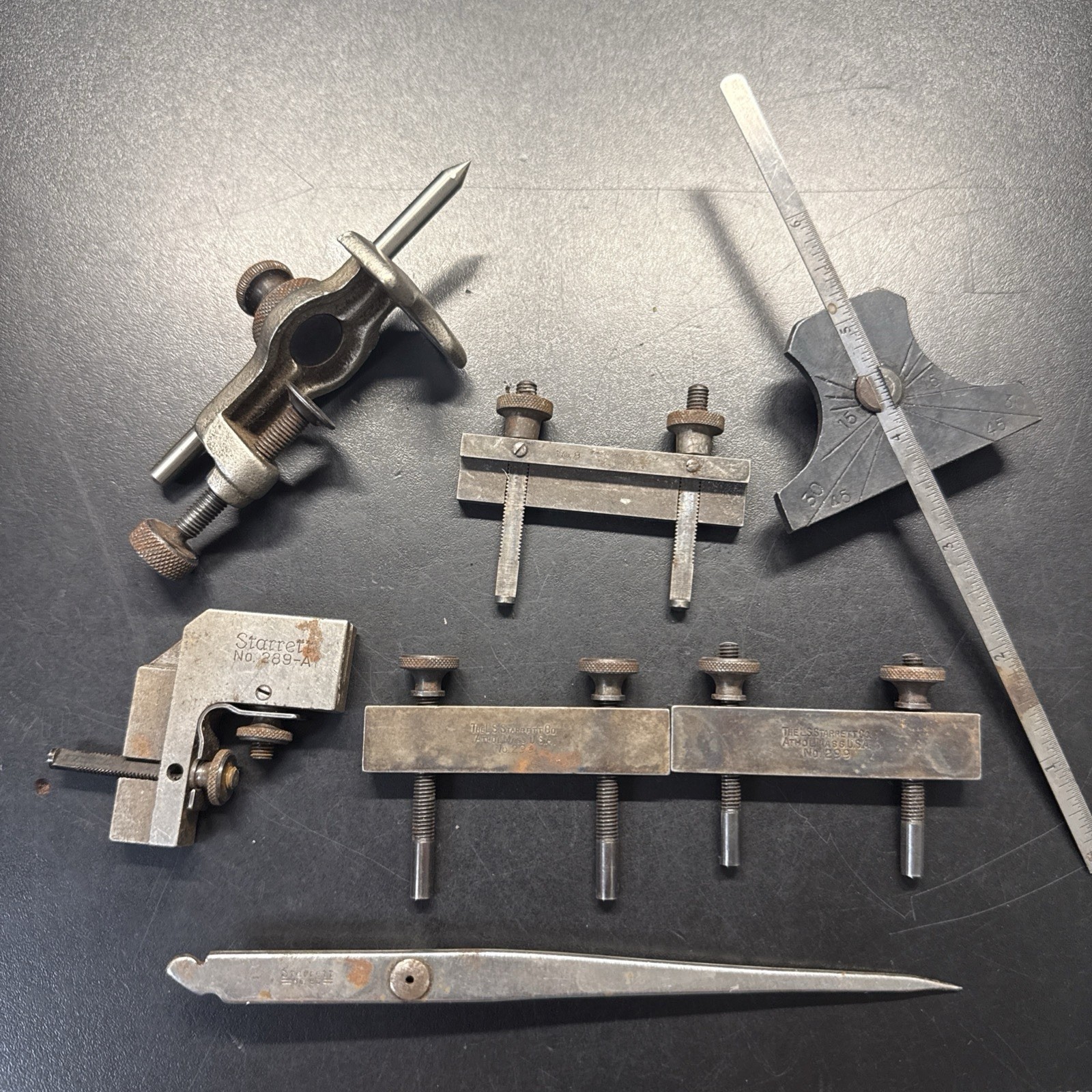 Vintage Starrett No. 289-A 299 83 8 + Others Clamps Ruler Angle Marker