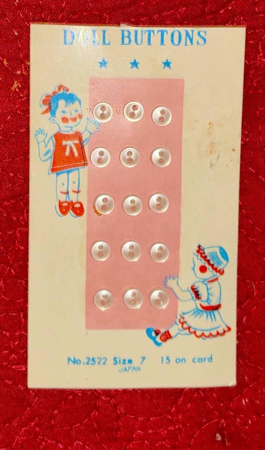 15 Tiny 1/8” Vintage Doll Buttons On card, Japan