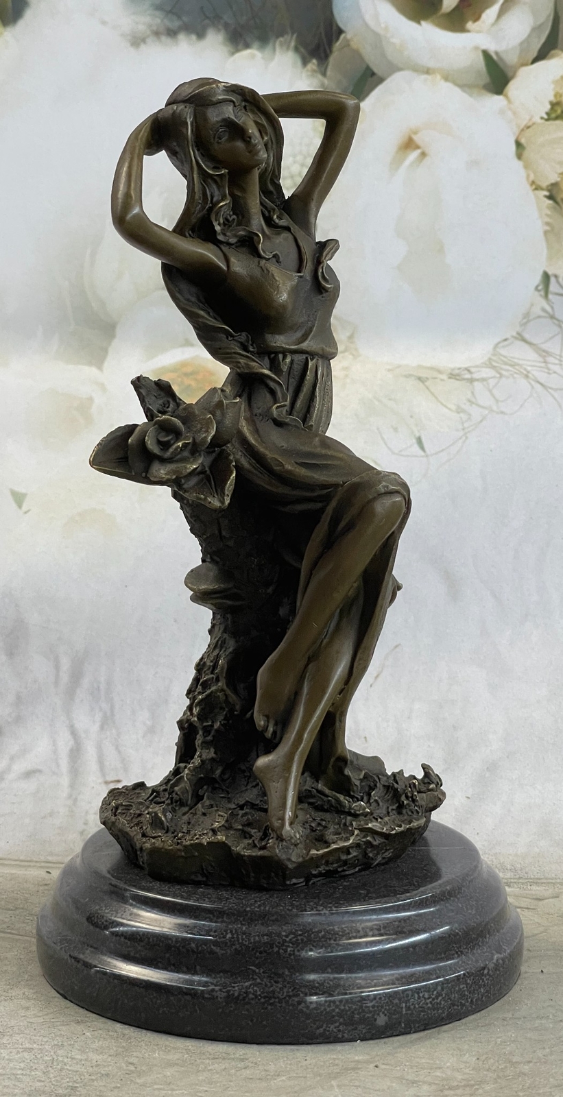 Signed Original Art Deco Blossom Girl By Mavchi Bronze Sculpture Figurine Gift
