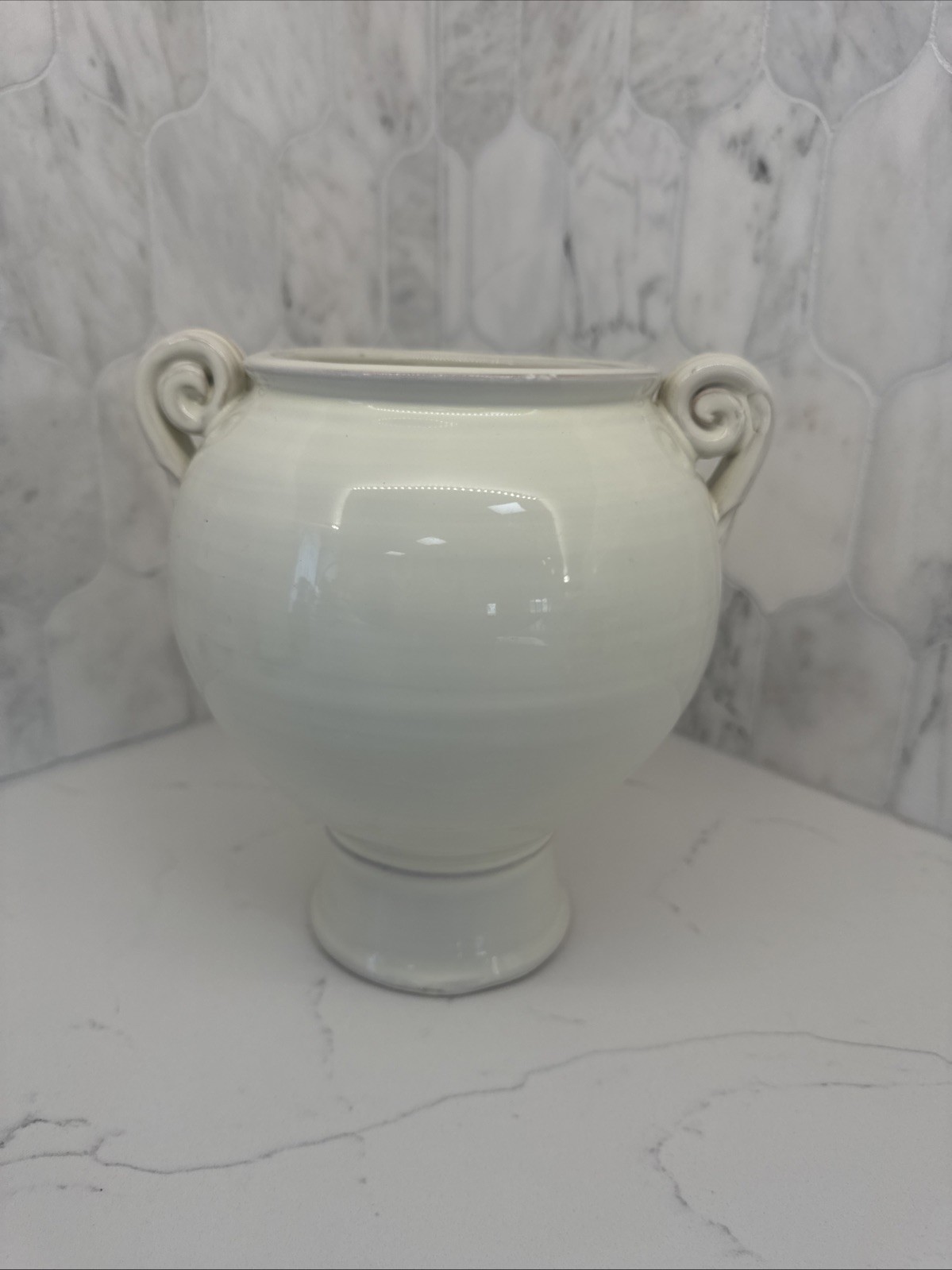 Global Views Ceramic Footed Scroll Urn Vase – Made in Italy – Cream White