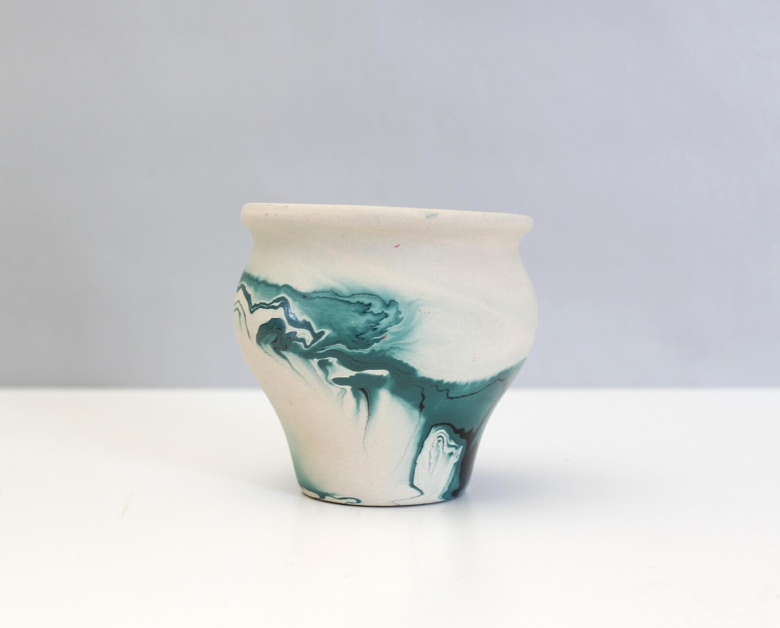 Vintage Nemadji Pottery Vase Planter Green Swirled