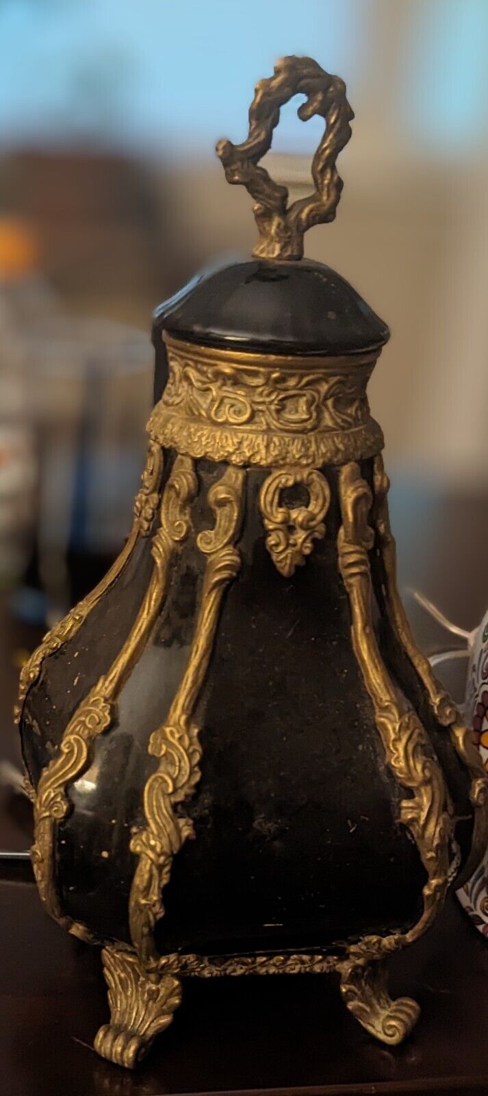Vintage CASTILIAN IMPORTS Ornate PORCELAIN & BRONZE Bottle Vase FLORAL FOOTED