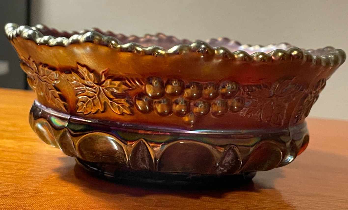 Northwood Carnival Glass Grape & Cable Bowl Amethyst Iridescent N Mark Antique