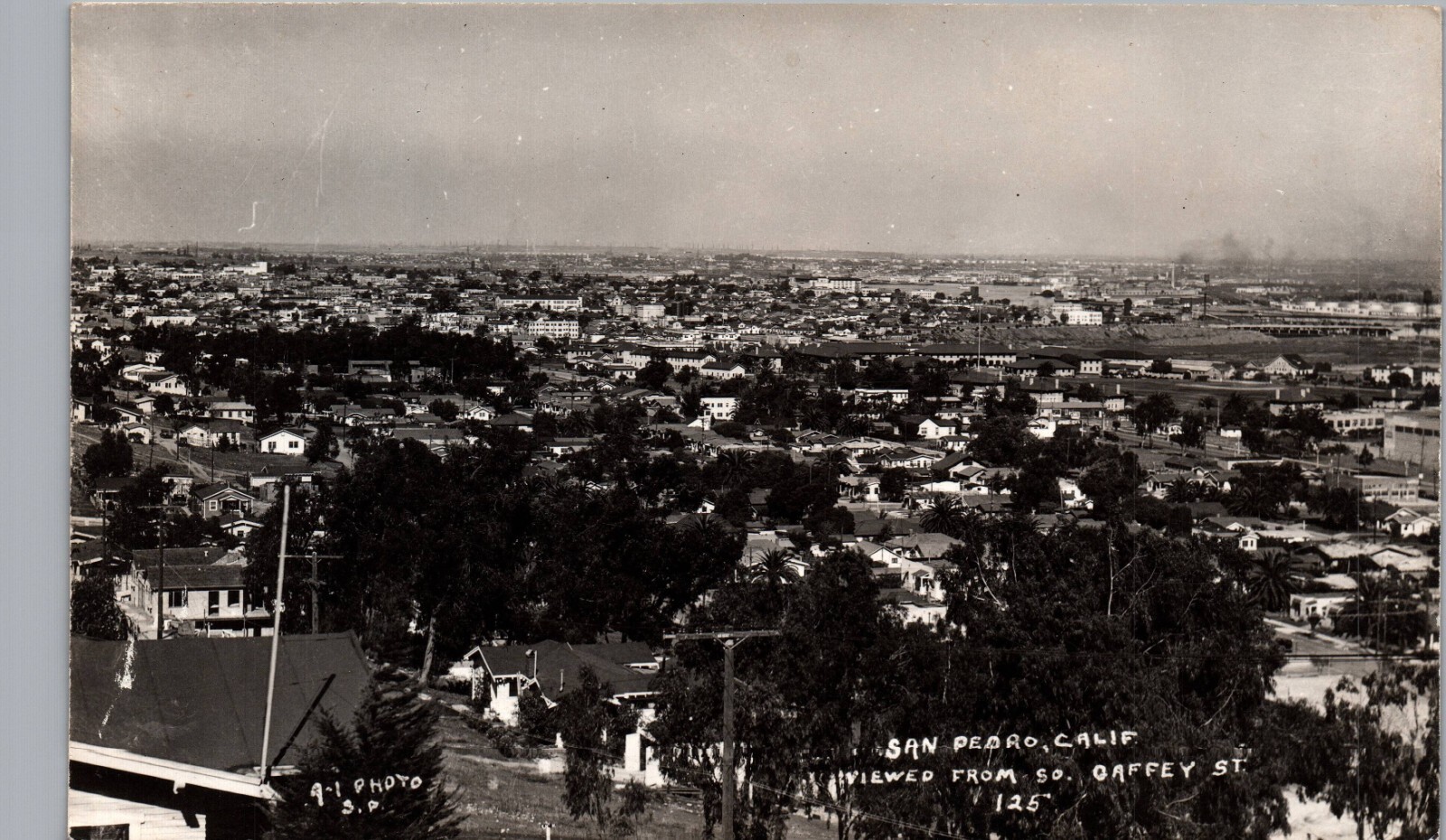 BIRDS EYE VIEW AERIAL c1940 san pedro ca real photo postcard rppc california ca