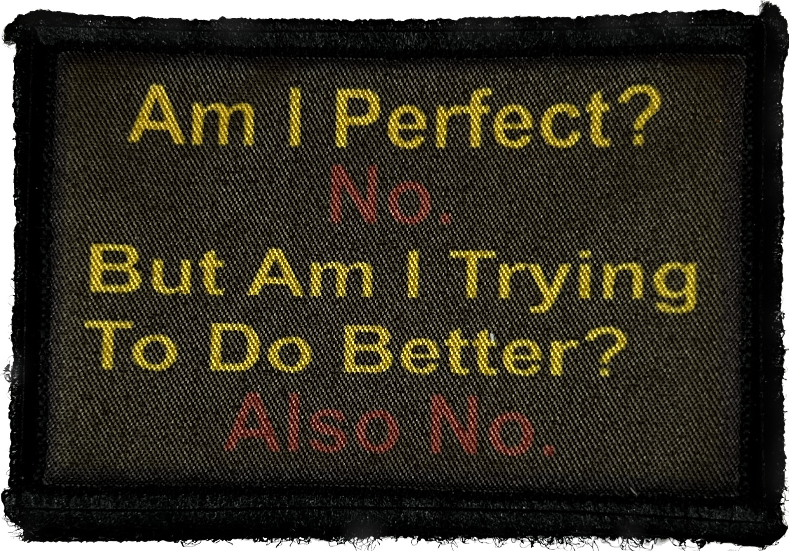 Am I Perfect? No. Am I Trying? No. Morale Patch Military Tactical Am I Perfect? No. Am I Trying? No. Morale Patch Military Tactical