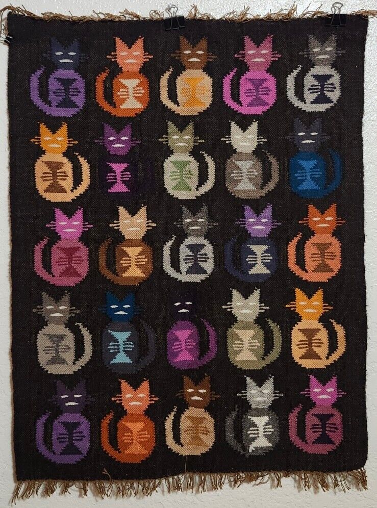 Vintage Weaved Cat Pattern Tapestry Rug Mat Wall Art Native Southwest 29\