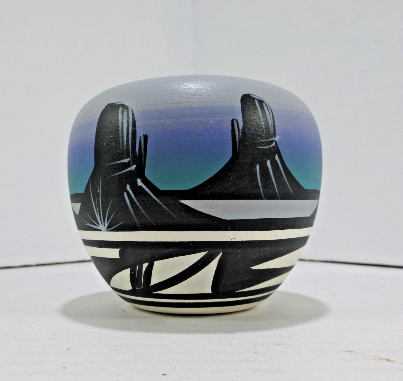 Cedar Mesa Native American Navajo Signed Hand Painted Pottery Desert Rainbow