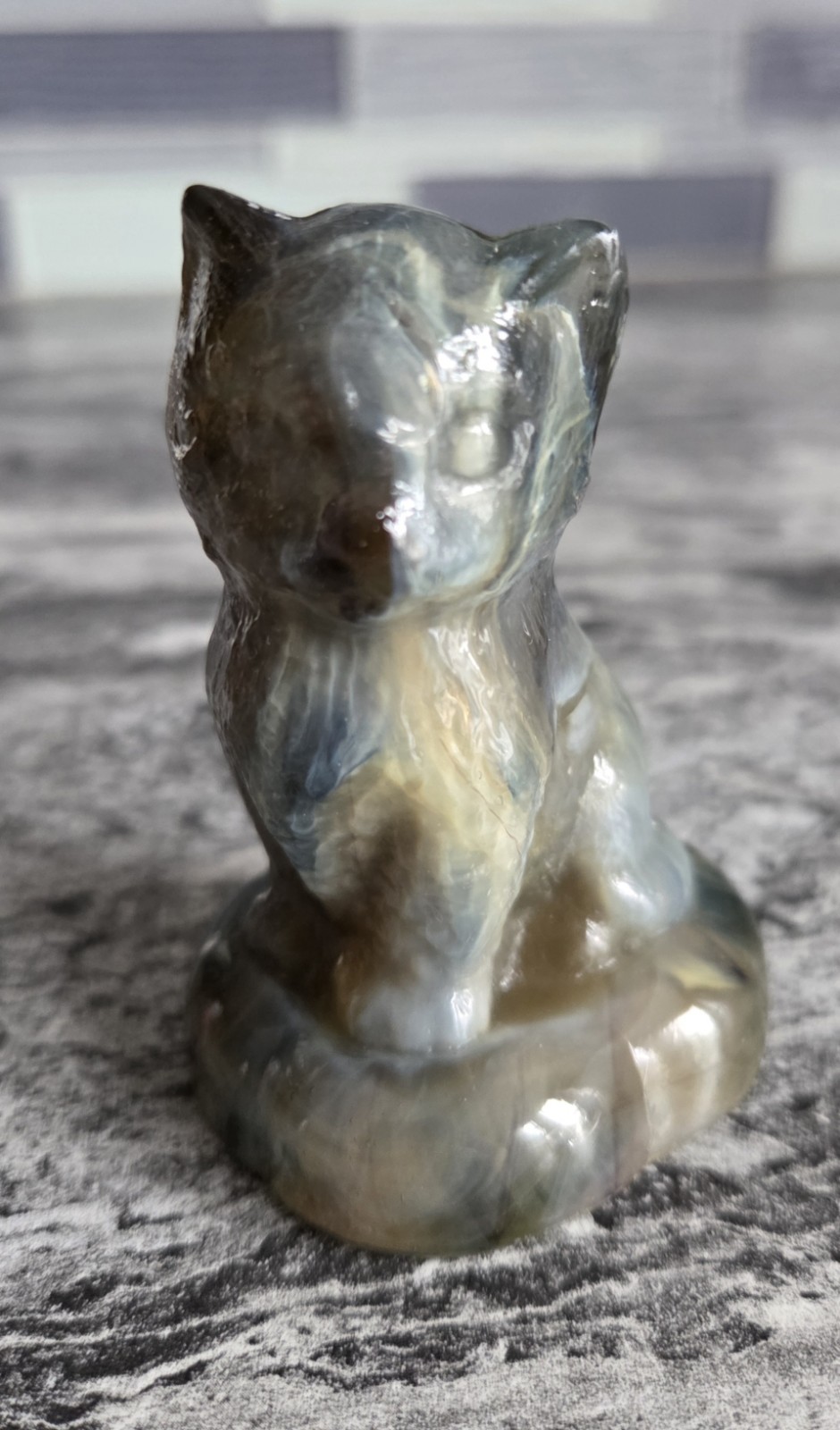 Vintage Boyd Art Glass Kitten On A Pillow Pecan Slag