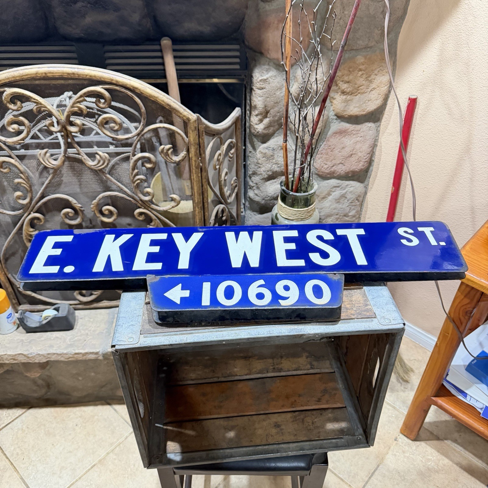 Vintage E.KEY WEST ST.10690  Street Sign  porcelain  double sided 26'' X6''