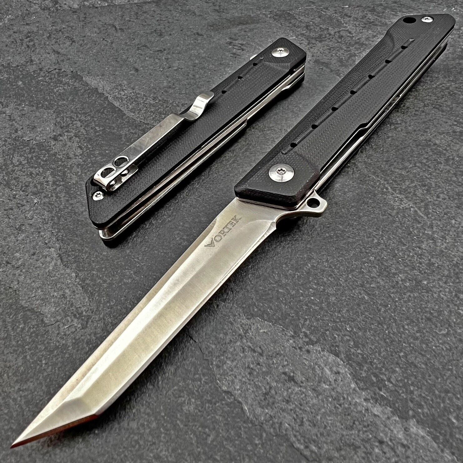 VORTEK TANGO Black G10 Ball Bearing Flipper Tanto Blade Folding EDC Pocket Knife