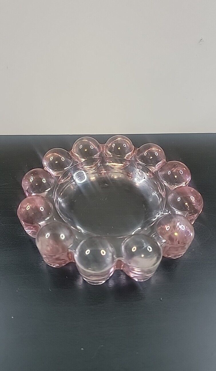 MCM  Anchor Hocking Boopie Bubble Glass Candle Holder Trinket Dish Pink Rose 