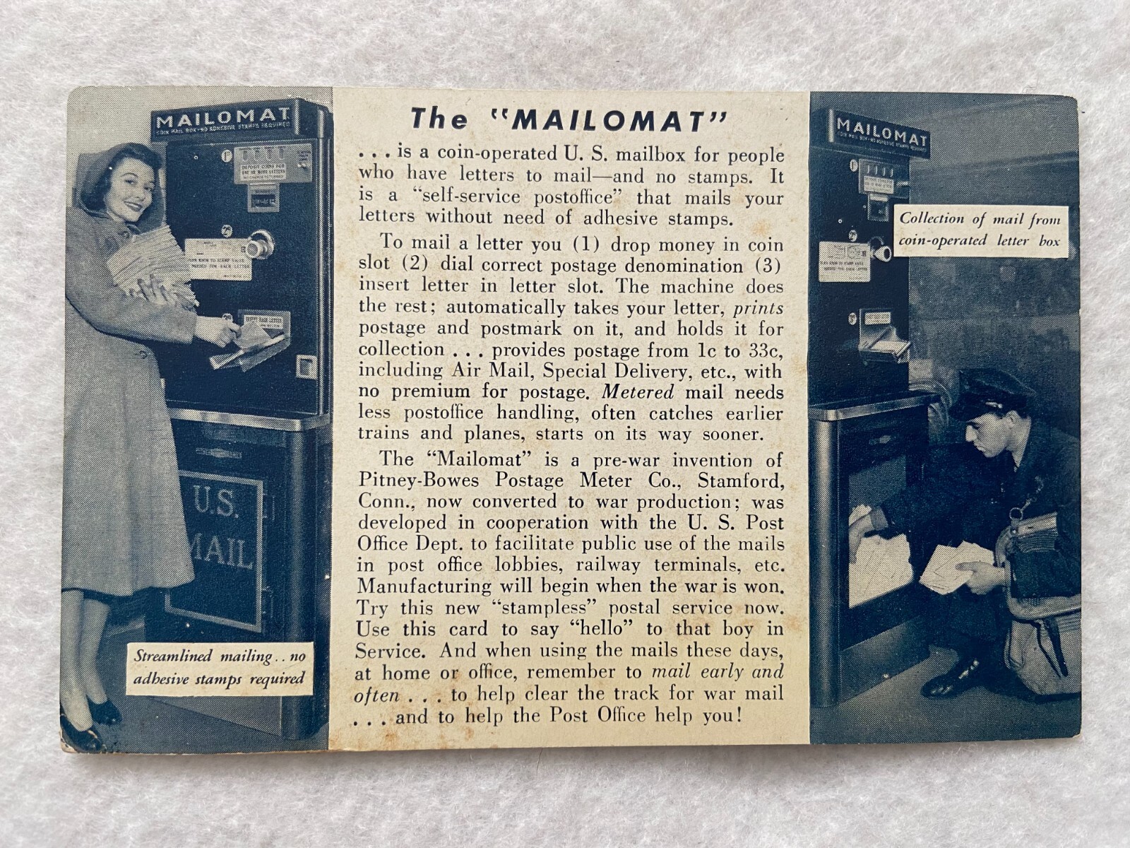 1944 - The Mailomat Postal Post Office Vintage Postcard