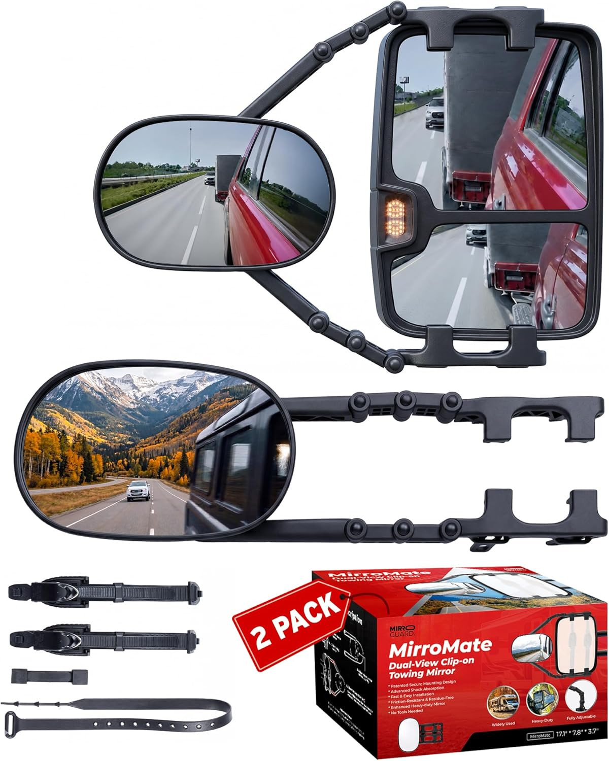 Extended Towing Mirrors, Adjustable Clip-On Tow Mirror Extenders with Removable