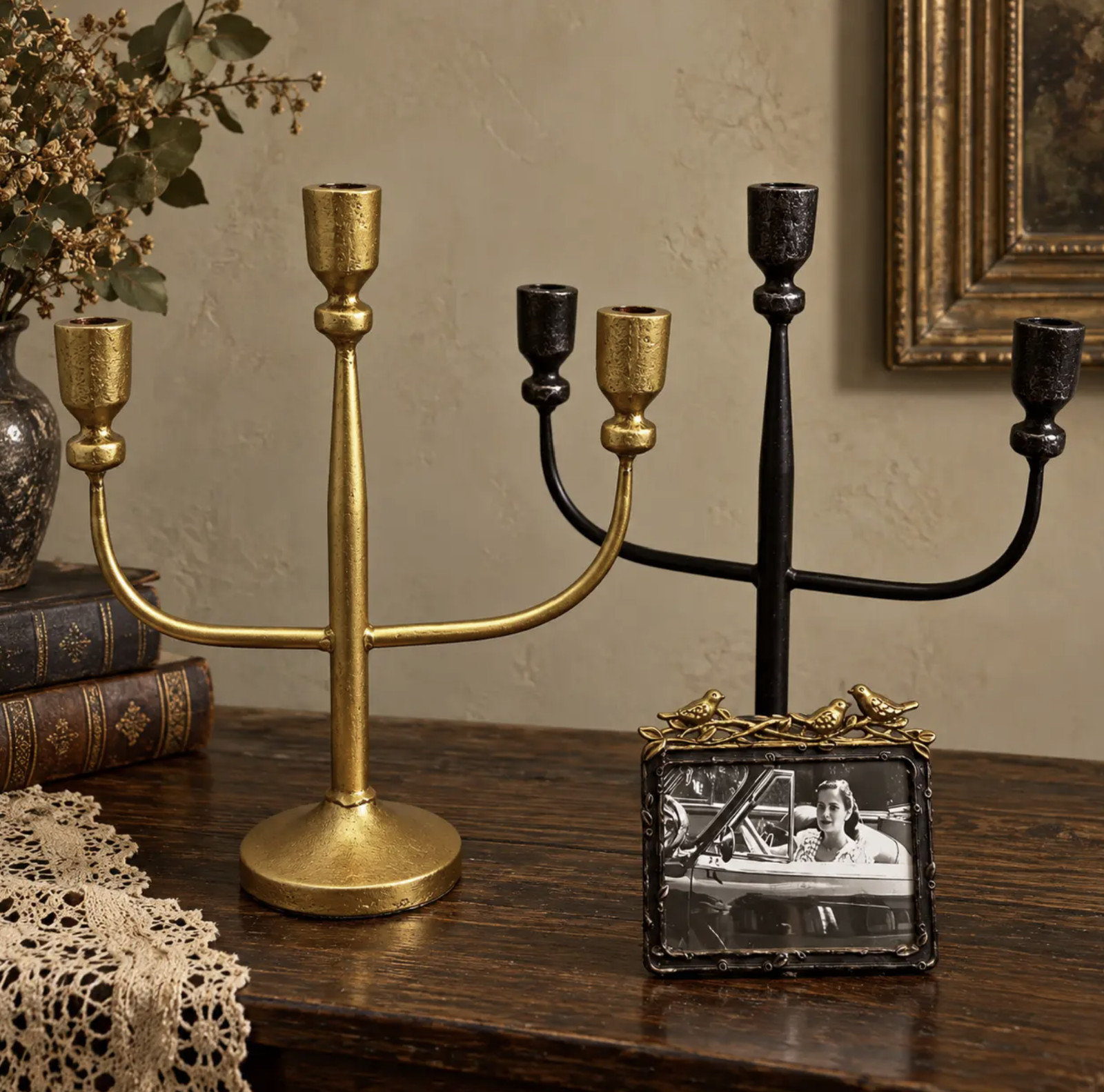 Vintage Style 3 ARM Candle Candelabra Set Rustic Candle Holder Metal Elegant