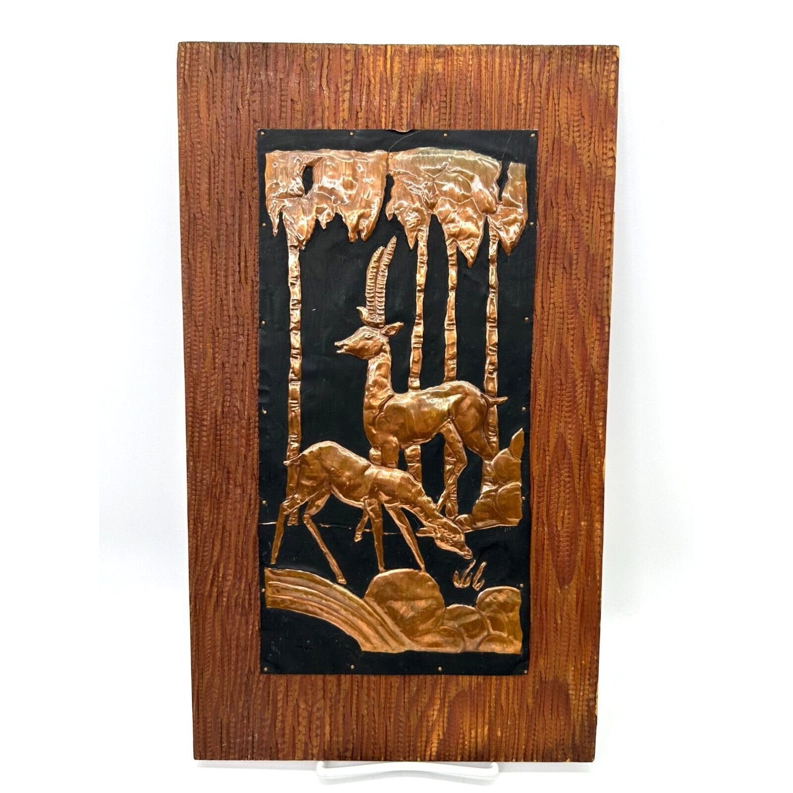 Rustic Vintage Tooled Copper Wood Arts Gazelle EUC