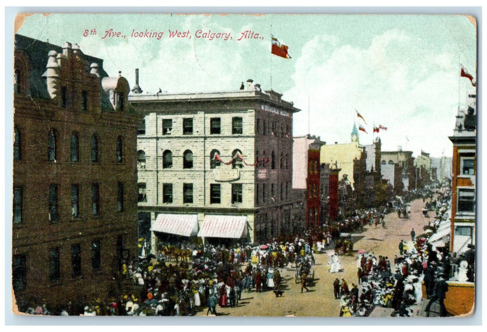 1918 Avenue Looking West Calgary Alberta Canada Antique Posted Postcard