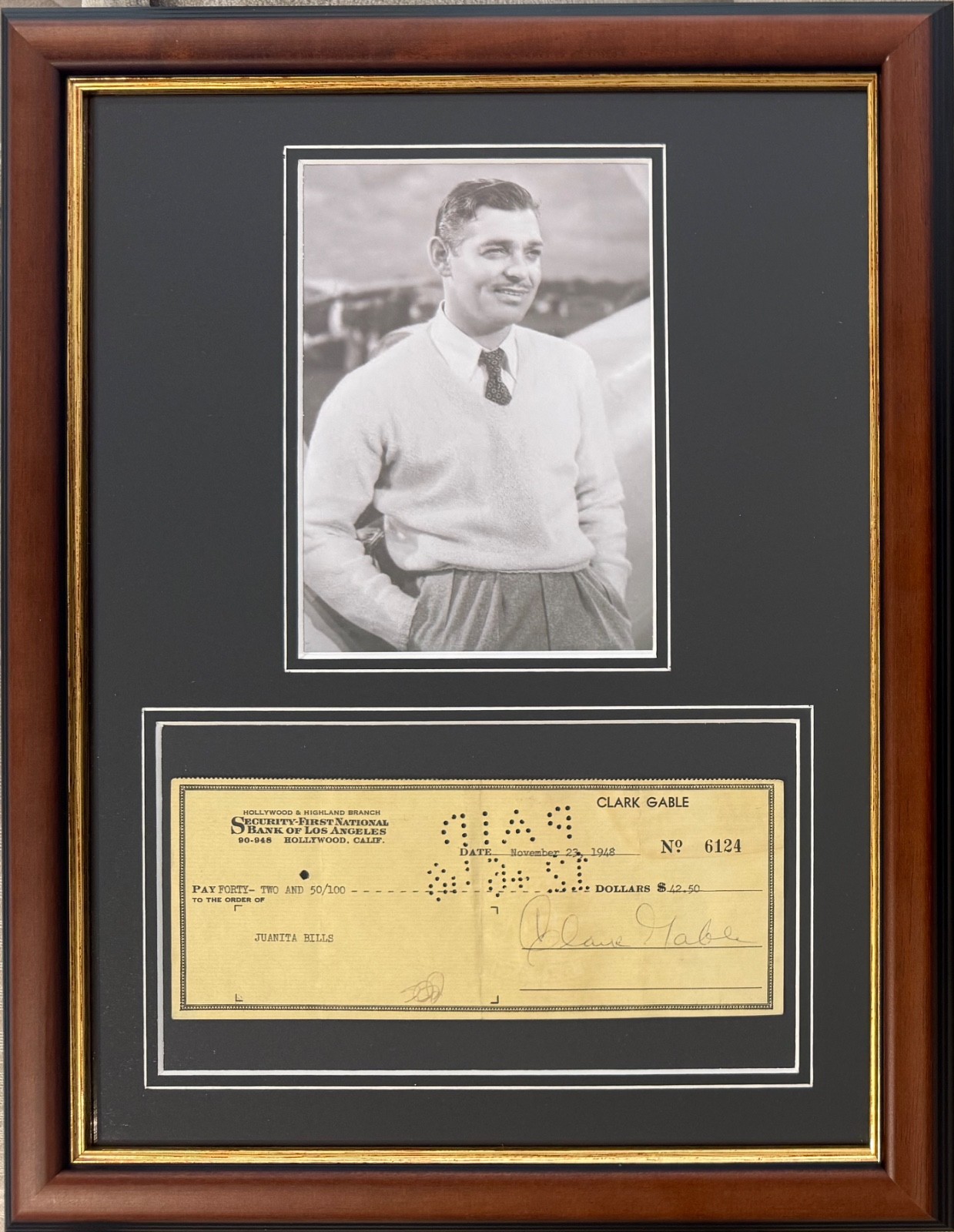 Clark Gable Genuine Hand Signed Original Cheque Presentation 40cm x 30cm & COA