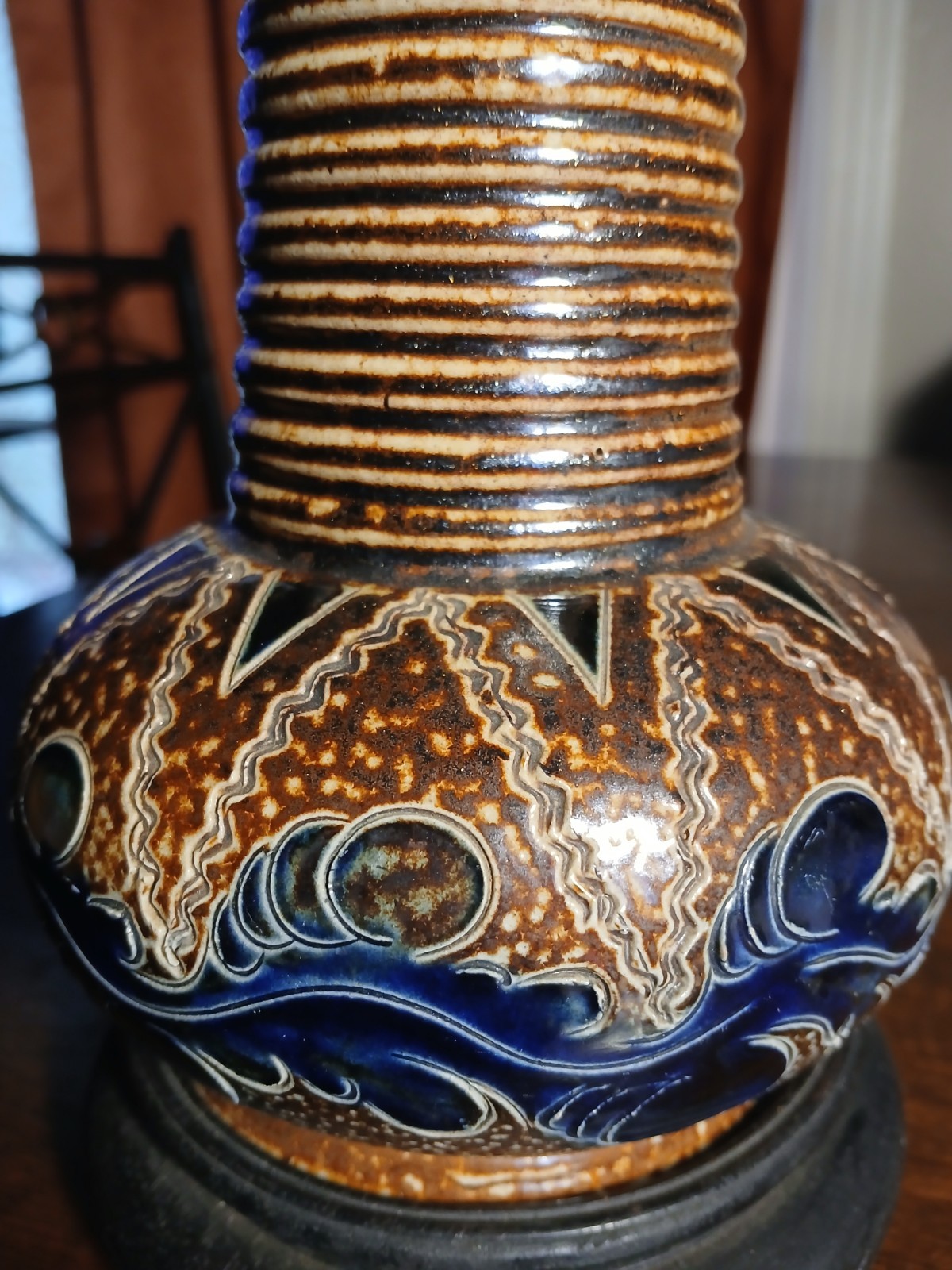 1891-1910 Attributed To Douton Lambeth Stoneware Vase Artist Signed 8\