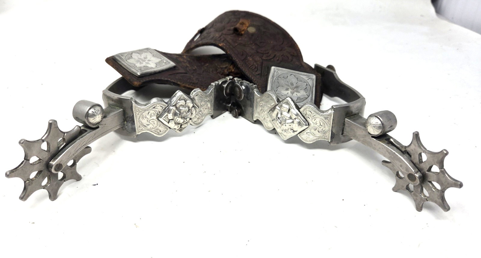 1950s Sterling Silver Overlay Western Spurs California/Vaquero Style