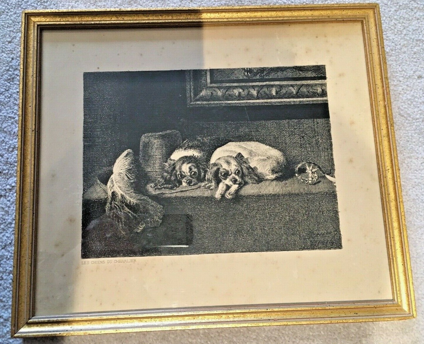 Vintage Framed Lithograph/ engraving  Landseer The Cavalier’s Pets