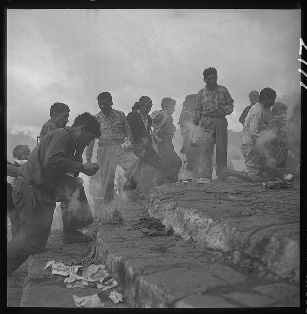 Photo:Central America 1930s Men Cooking Over Fire Smoke Outdoors