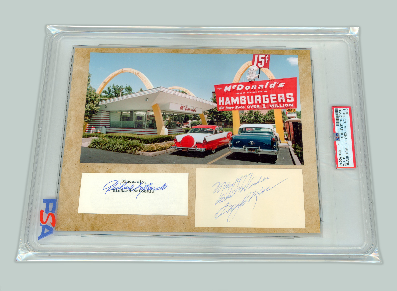 Ray Kroc & Richard J. McDonald ~ Signed Autographed McDonald's Display ~ PSA DNA