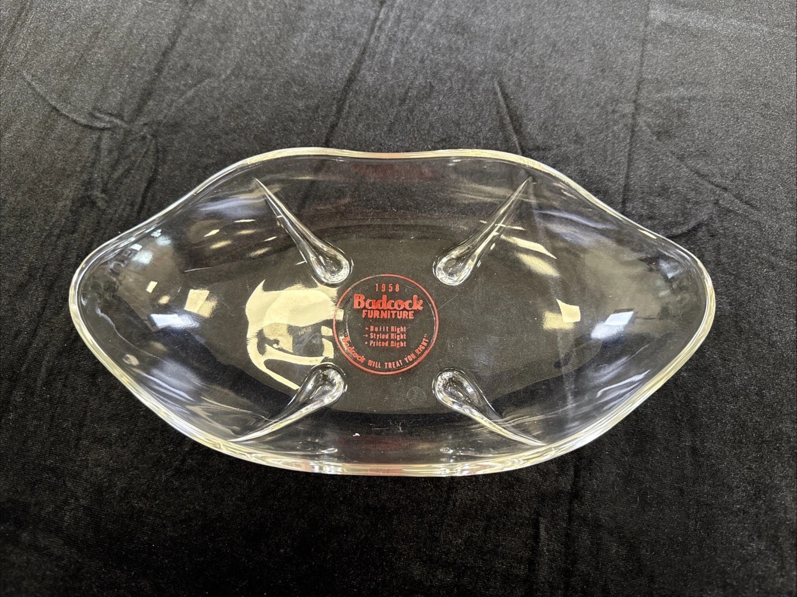 Vintage 1958 Badcock Furniture Glass Bowl Dish Advertisement Collector MCM