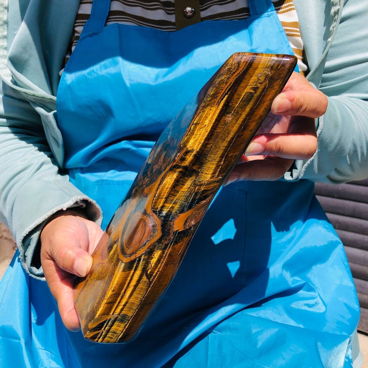 4.37LB TOP Natural Yellow Tiger Eye Quartz Crystal Polished Healing Sample 6311