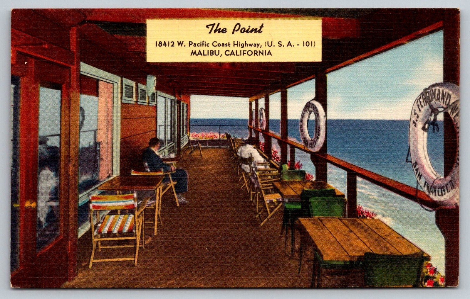 The Point Malibu CA Postcard restaurant ocean view California coast 1940s Linen