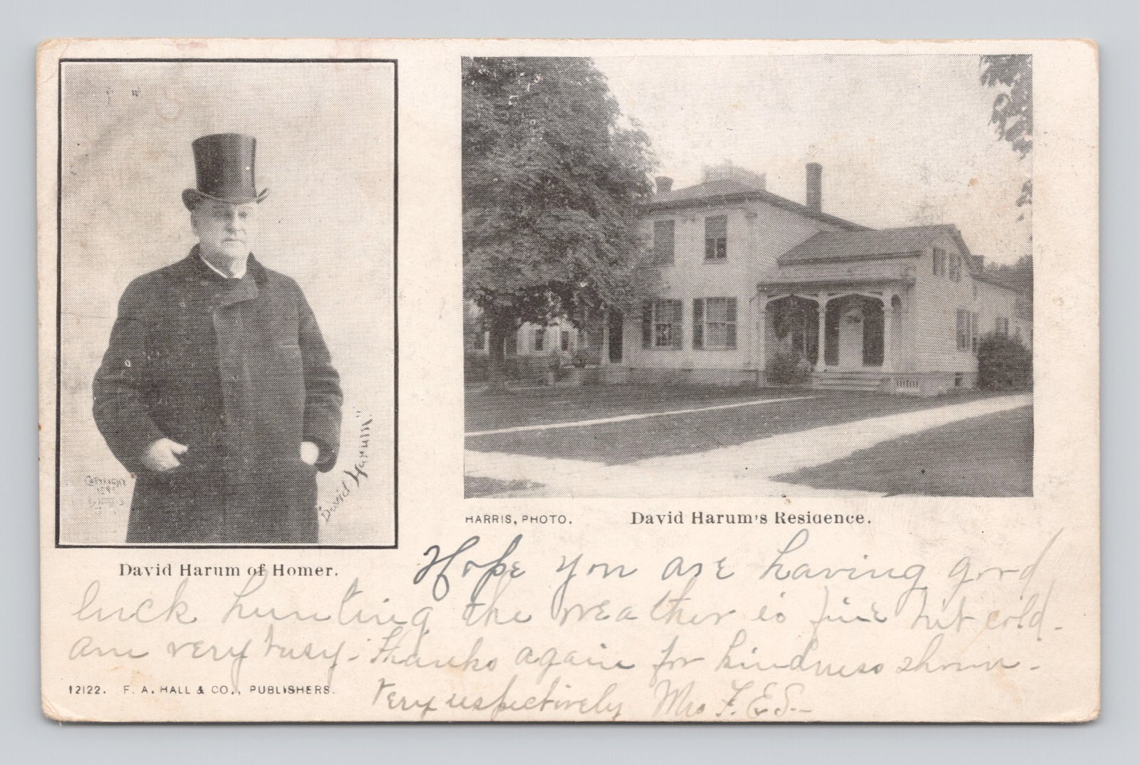 UDB Postcard David Harum\'s Residence David Harum Photo Homer New York
