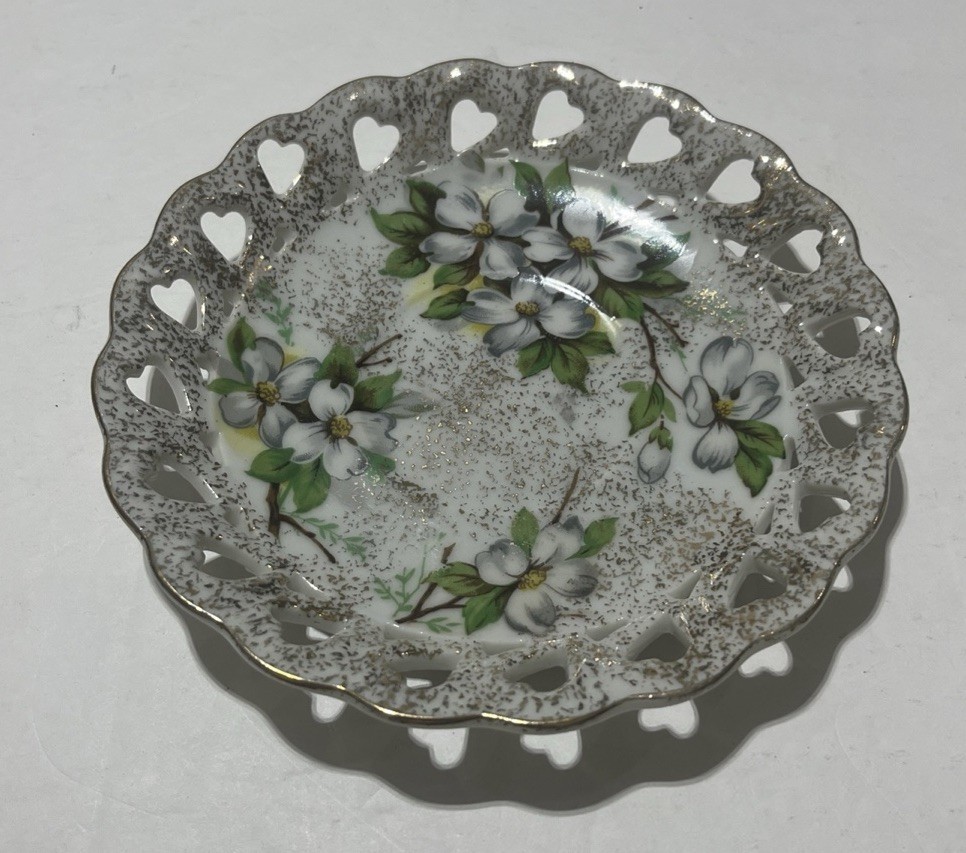 Vintage Ucagco Floral Plate With Heart Lattice Edge Made In Japan Saucer Gallery