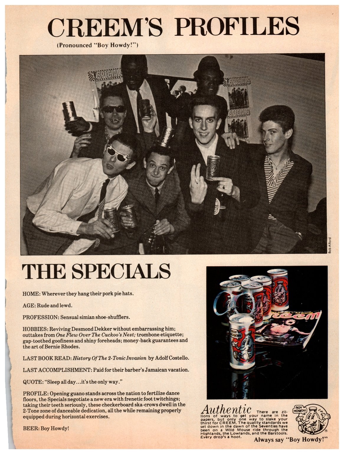 CREEM Magazine Page The Specials Boy Howdy Beer Ad 1980s Music Ephemera