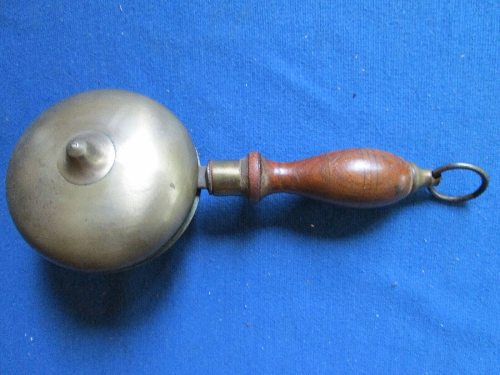 Antique Muffin Fire Alarm Brass & Wood Handheld Fireman\'s BELL B