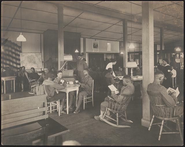 African American Soldiers YWCA Hostess House 1918 Reading Playing Cards