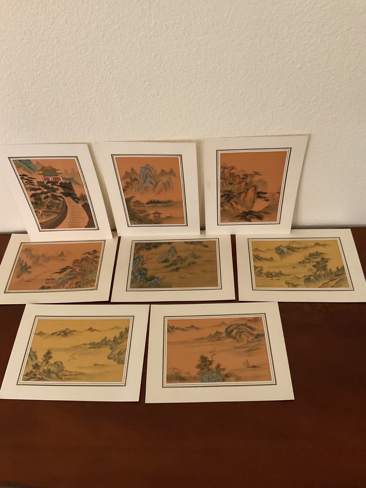 Vintage Chinese Landscape ART Set of 8 Matted Pagoda Mountain Scenes 71/2\ Vintage Chinese Landscape ART Set of 8 Matted Pagoda Mountain Scenes 71/2\
