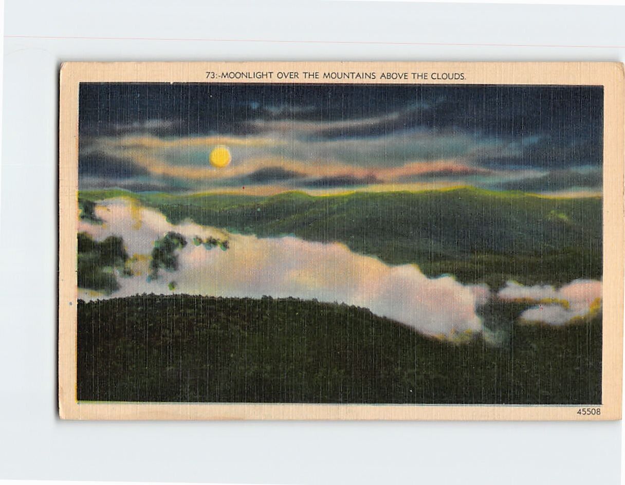 Postcard Moonlight over the Mountains Above thee Clouds
