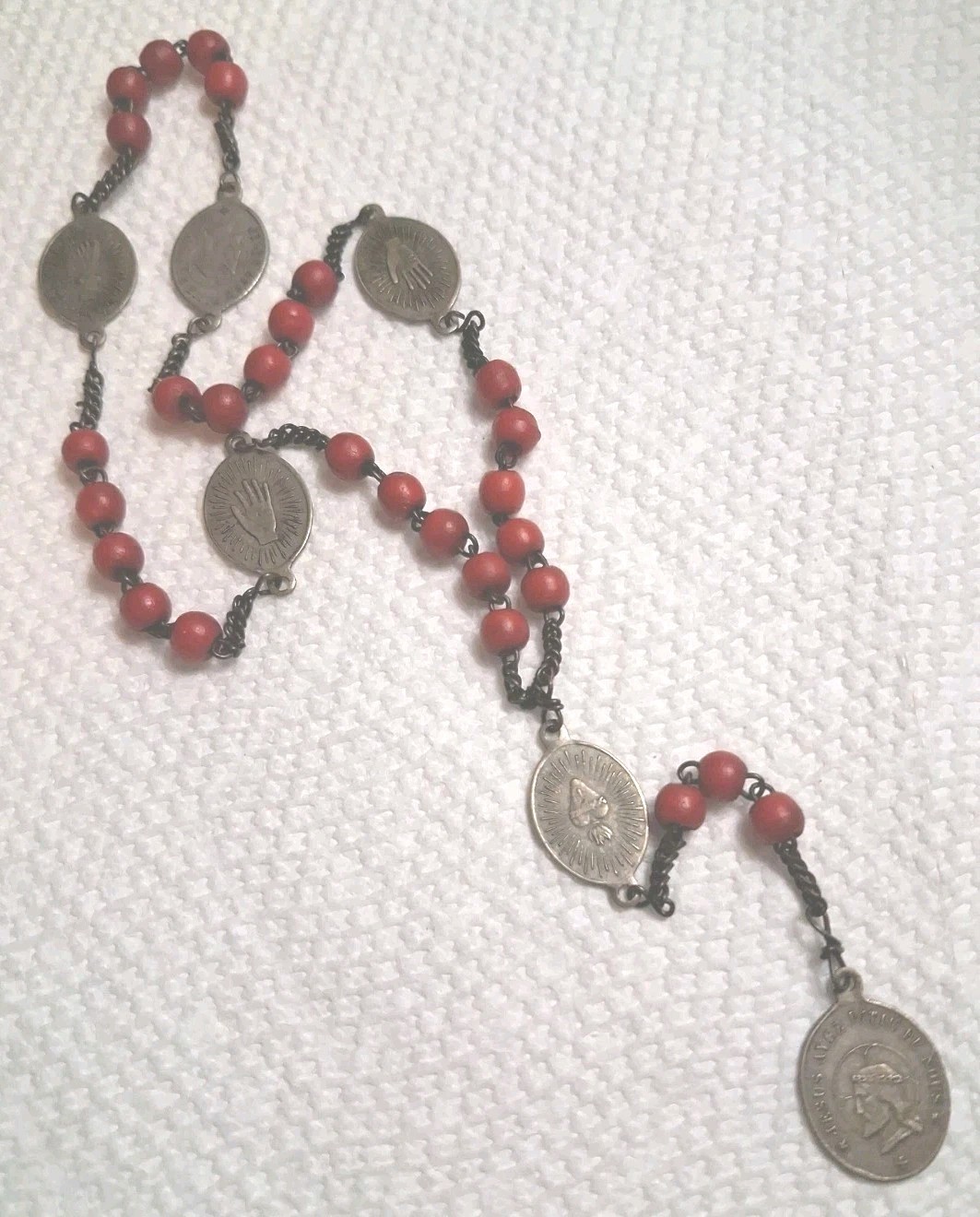 1800's Rare French Rosary 5 Holy Wounds Of Christ  Chaplet Red Coral Beads