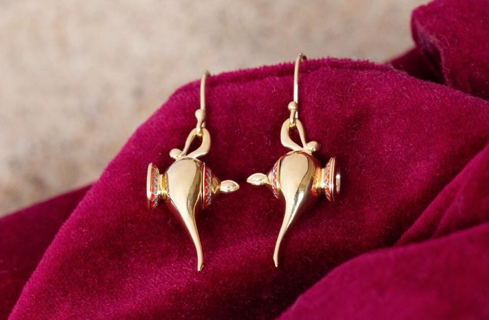 NEW Disney X RockLove Aladdin Magic Lamp Earrings 925 Silver/Enamel/Gold Tone