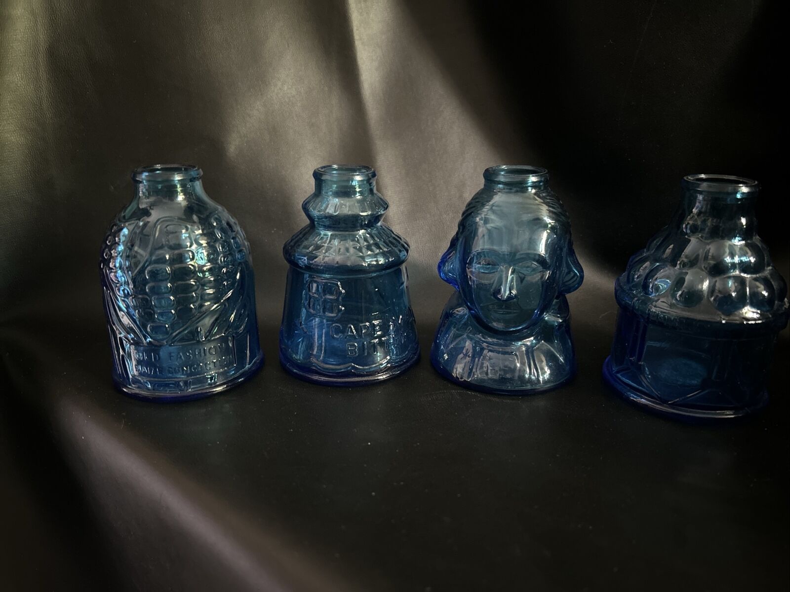 Wheaton Aqua Blue Glass Bottles Lot of 4 Washington Lighthouse Corn Rifle Co