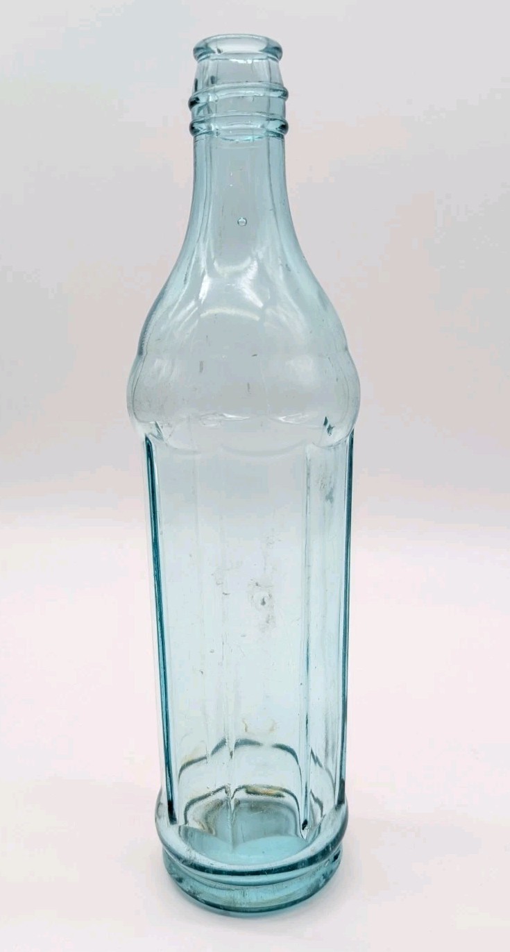 Antique 1920's Aqua Glass Bottle Crown Top Octagon Shape Twist Off Soda Bottle